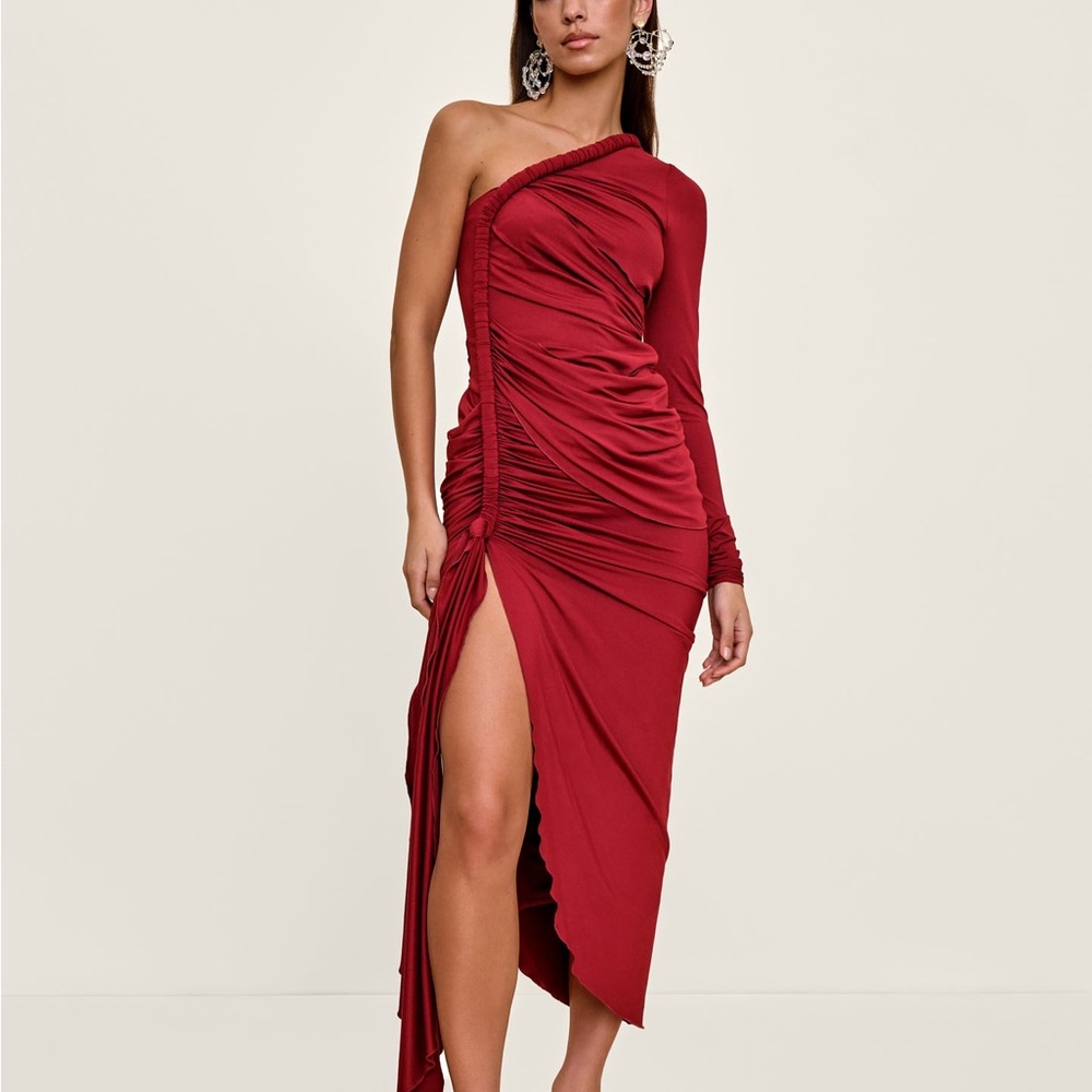 Andrea Iyamah One-Shoulder Burgundy Dress